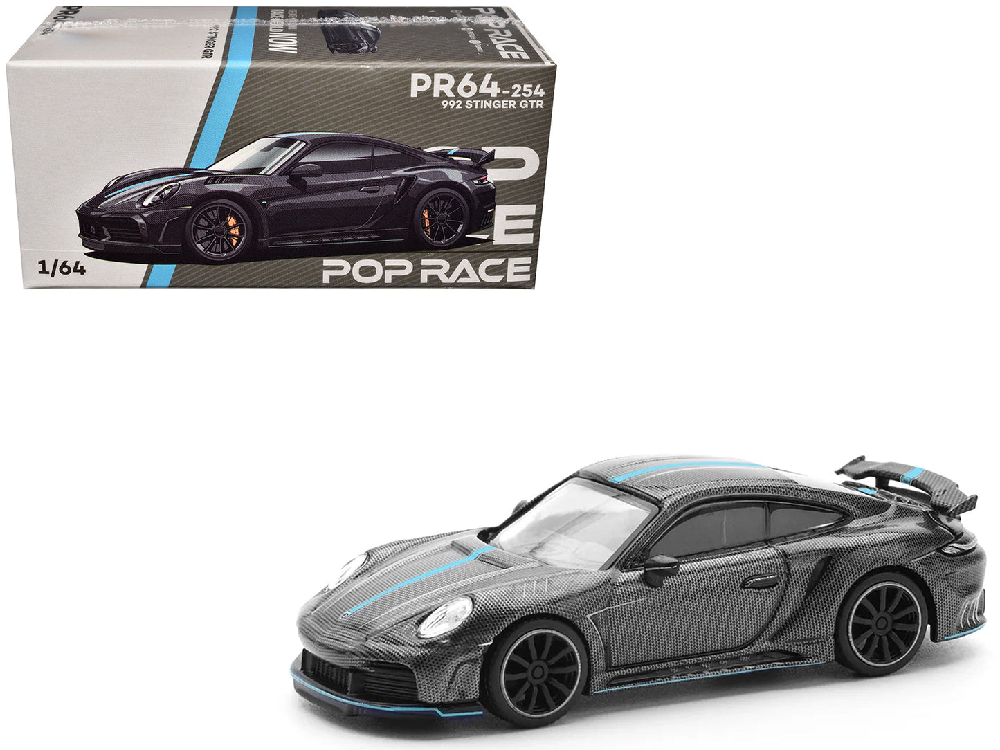 992 Stinger GTR Carbon Edition with Blue Stripe 1/64 Diecast Model Car by Pop Race  free shipping USA