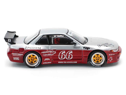 Nissan Pandem S13 RHD (Right Hand Drive) #66 "Moontech" Silver and Red Metallic 1/64 Diecast Model Car by Pop Race