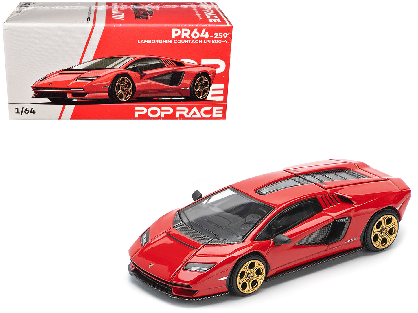 Lamborghini Countach LPI 800-4 Red with Carbon Accents 1/64 Diecast Model Car by Pop Race  free shipping USA