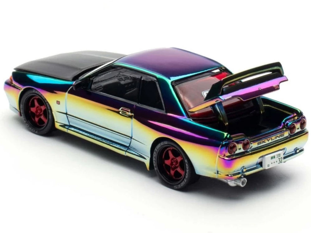 Skyline GT-R (BNR32) RHD (Right Hand Drive) Chameleon Chrome with Carbon Hood "APA XPO 2025 Exclusive 1/64 Diecast Model Car by Pop Race