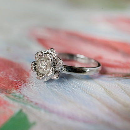 Vintage Flower Ring Clear Crystal 18k Yellow Gold Electroplated by PVD Vintage Jewelry