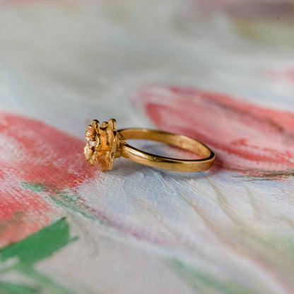 Vintage Flower Ring Clear Crystal 18k Yellow Gold Electroplated by PVD Vintage Jewelry