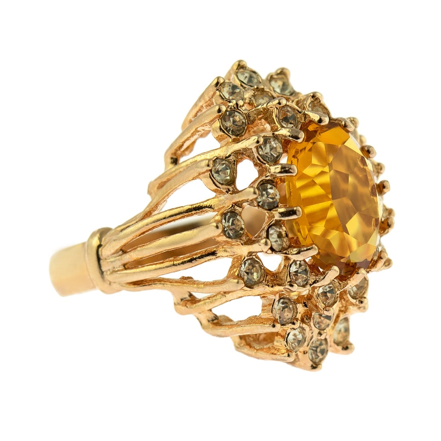 Vintage Women's Austrian Crystal Cocktail Ring 18k Gold Electroplated Birthstone Ring for Women by PVD Vintage Jewelry