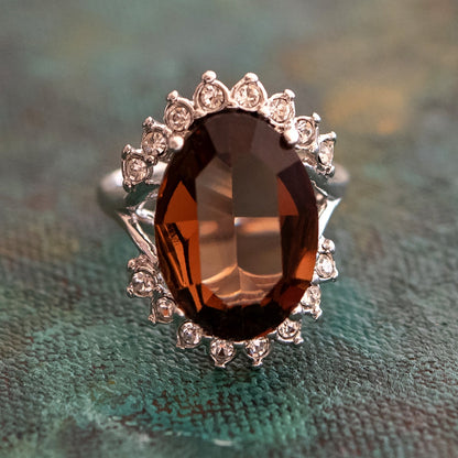 Vintage 1970's Ring Ruby and Clear Austrian Crystals 18k Yellow Gold Plated Band Made in USA by PVD Vintage Jewelry
