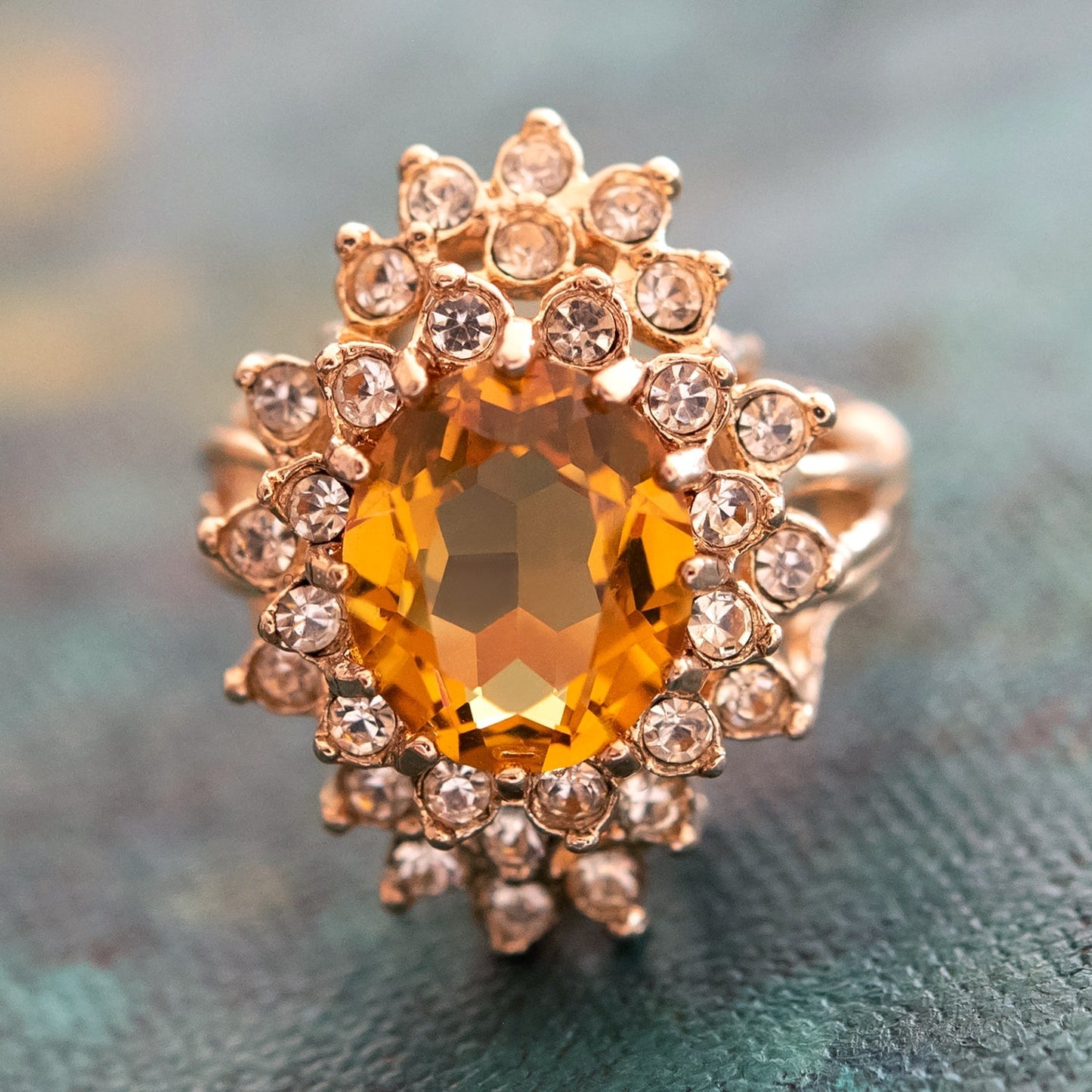 Vintage Women's Austrian Crystal Cocktail Ring 18k Gold Electroplated Birthstone Ring for Women by PVD Vintage Jewelry