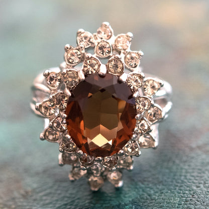 Vintage Women's Austrian Crystal Cocktail Ring 18k Gold Electroplated Birthstone Ring for Women by PVD Vintage Jewelry