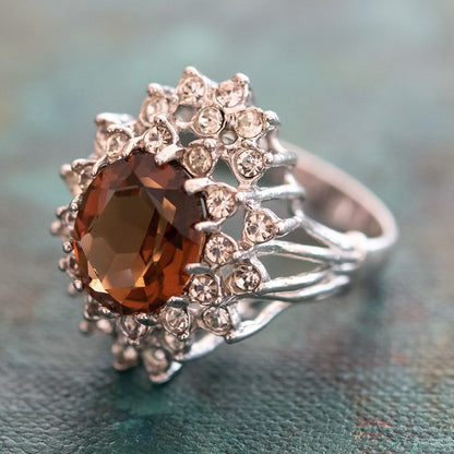 Vintage Women's Austrian Crystal Cocktail Ring 18k Gold Electroplated Birthstone Ring for Women by PVD Vintage Jewelry