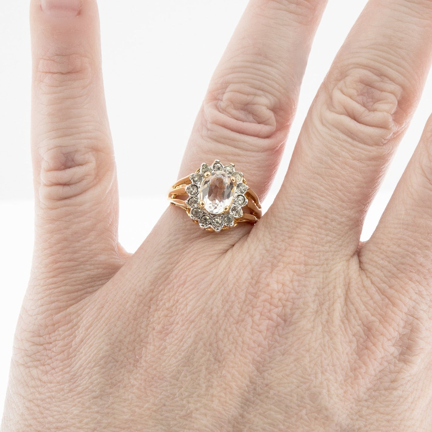 Vintage Jewelry Genuine Stone or Crystal Surrounded by Clear Austrian Crystals Ring Made in the USA by PVD Vintage Jewelry