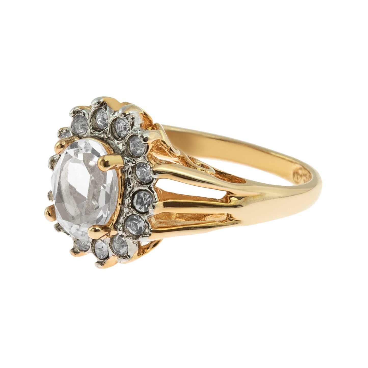 Vintage Jewelry Genuine Stone or Crystal Surrounded by Clear Austrian Crystals Ring Made in the USA by PVD Vintage Jewelry
