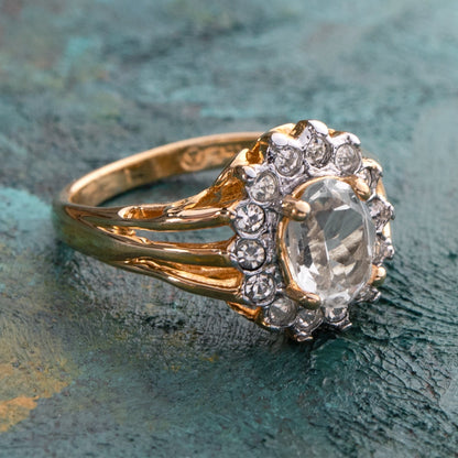 Vintage Jewelry Genuine Stone or Crystal Surrounded by Clear Austrian Crystals Ring Made in the USA by PVD Vintage Jewelry