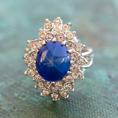 Vintage Women's Austrian Crystal Cocktail Ring 18k Gold Electroplated Birthstone Ring for Women by PVD Vintage Jewelry