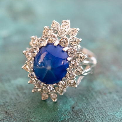 Vintage Women's Austrian Crystal Cocktail Ring 18k Gold Electroplated Birthstone Ring for Women by PVD Vintage Jewelry