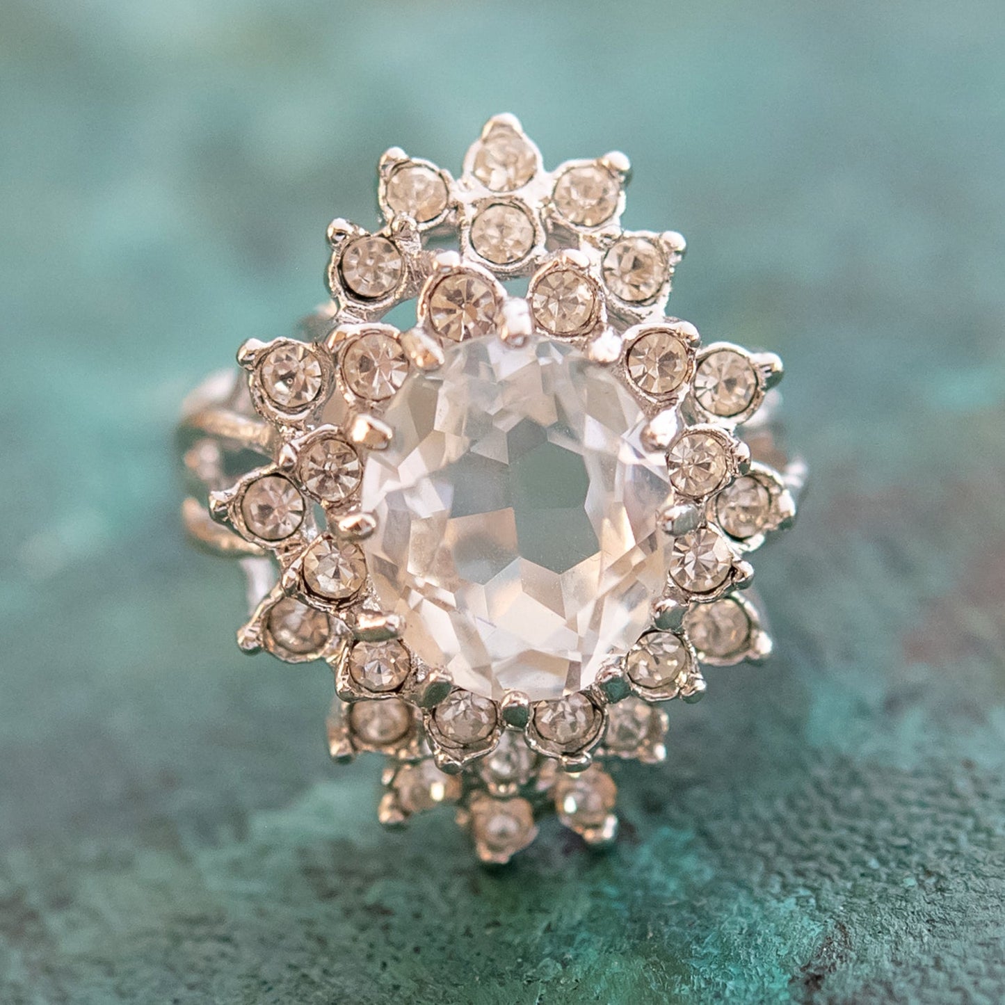 Vintage Women's Austrian Crystal Cocktail Ring 18k Gold Electroplated Birthstone Ring for Women by PVD Vintage Jewelry