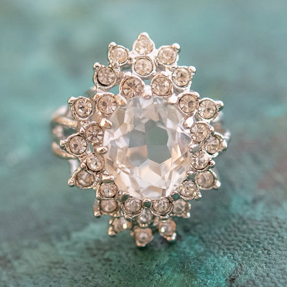 Vintage Women's Austrian Crystal Cocktail Ring 18k Gold Electroplated Birthstone Ring for Women by PVD Vintage Jewelry