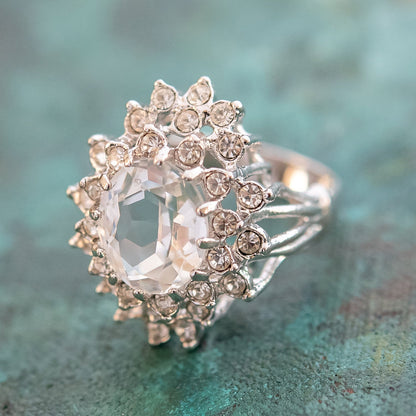 Vintage Women's Austrian Crystal Cocktail Ring 18k Gold Electroplated Birthstone Ring for Women by PVD Vintage Jewelry