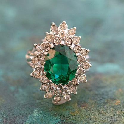 Vintage Women's Austrian Crystal Cocktail Ring 18k Gold Electroplated Birthstone Ring for Women by PVD Vintage Jewelry