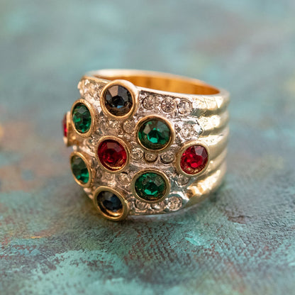Vintage Pave Austrian Crystal Ring Womens Antique Ring 18k Yellow Gold Electroplated Made in USA by PVD Vintage Jewelry