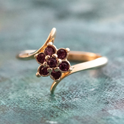 Vintage 1970's Amethyst Crystal and Genuine Pinfire Opal Ring 18kt Yellow Gold Electroplated Ring by PVD Vintage Jewelry