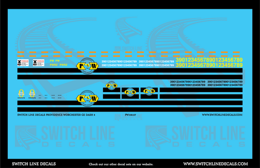 HO Scale Providence & Worchester GE Dash 8 Locomotive Decal Set