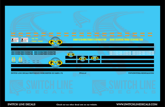 HO Scale Providence & Worchester Dash 8 V2 Locomotive Decal Set