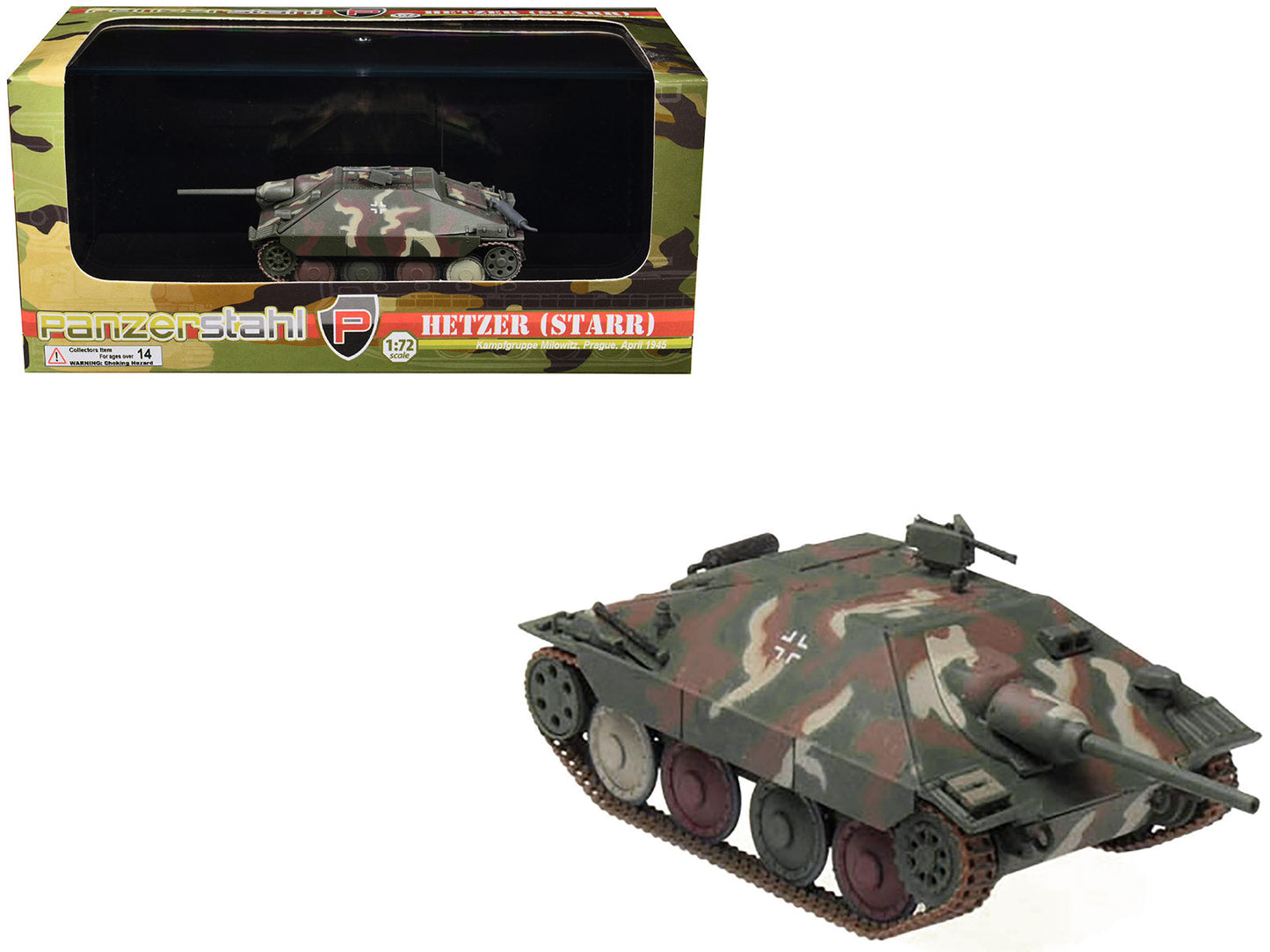 Hetzer (Starr) Tank Destroyer "Kampfgruppe Milowitz Prague" (1945) German Army 1/72 Diecast Model by Panzerstahl  free shipping USA