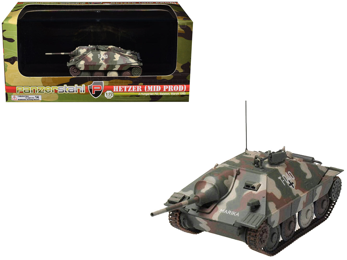 Hetzer (Mid Prod) Tank Destroyer "T-040 Marika 2nd Hungarian Panzer Division Balaton" (1945) German Army 1/72 Diecast Model by Panzerstahl  free shipping USA