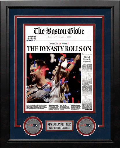 New England Patriots Super Bowl LIII Champions Framed Boston Globe Photo