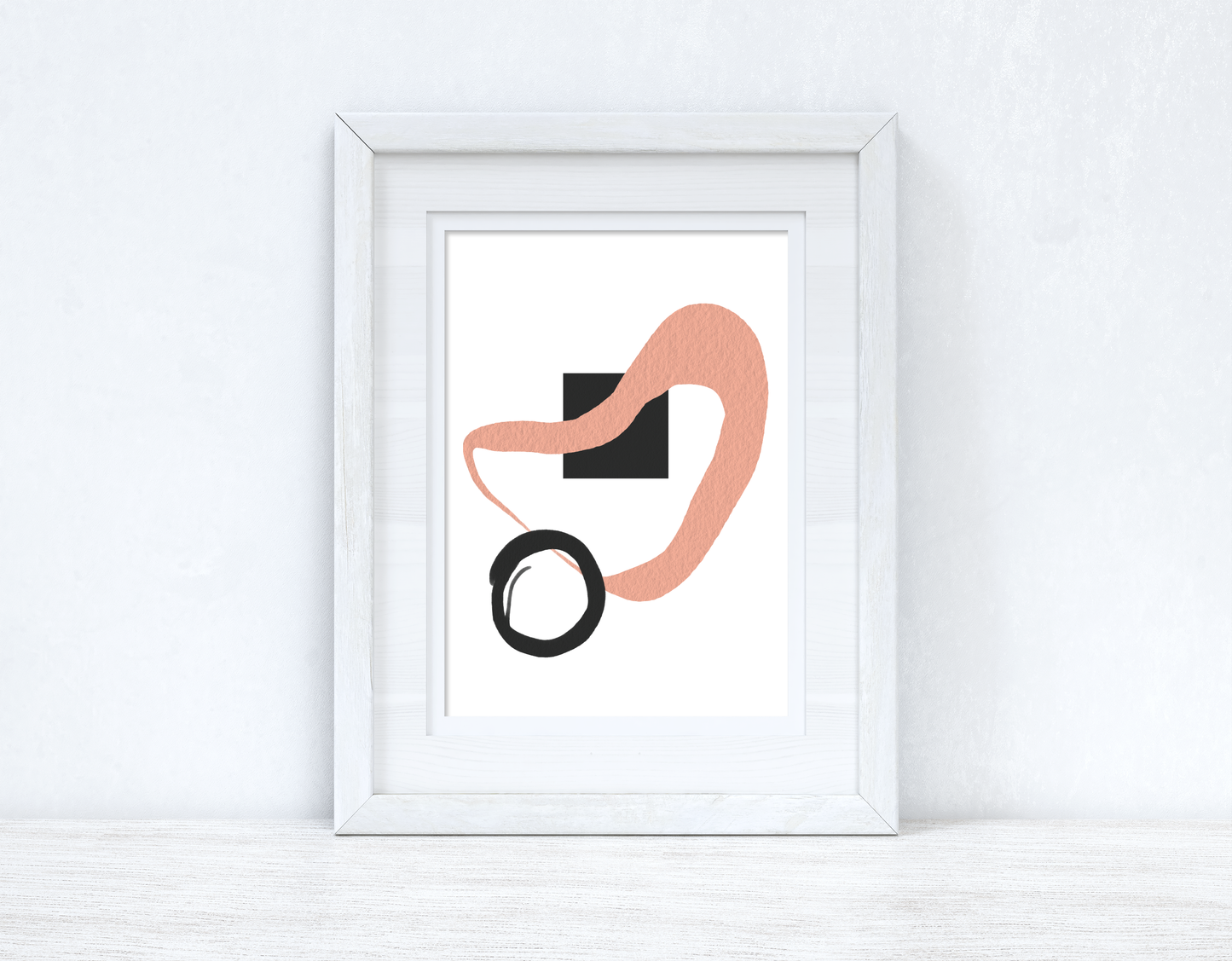 Peach Pink & Black Abstract 2 Colour Shapes Home Wall Decor Print by WinsterCreations™ Official Store