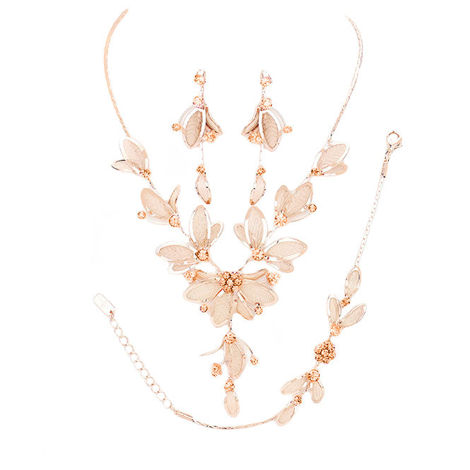 Stone Accented Metal Mesh Petal Jewelry Set by Madeline Love
