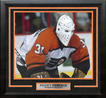 Pelle Lindbergh in Action Philadelphia Flyers Framed Hockey Photo