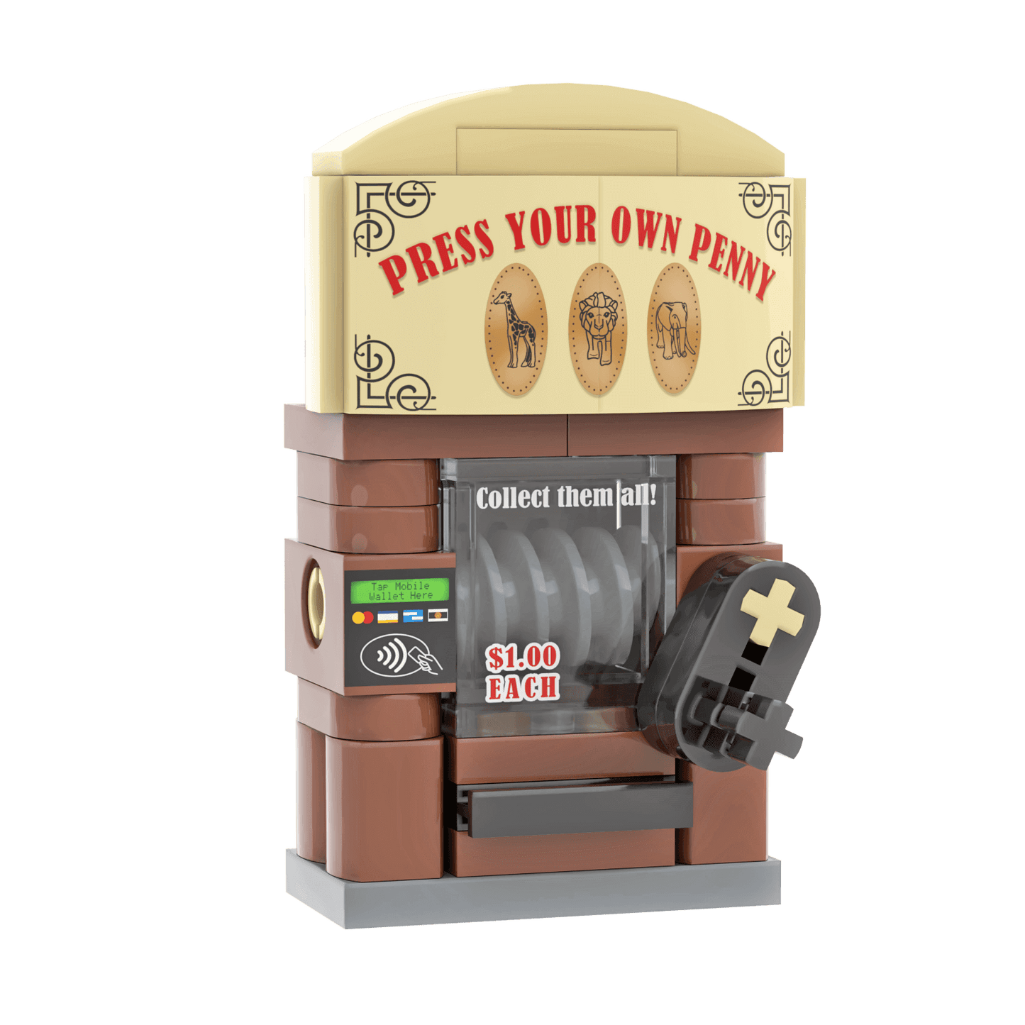 Penny Press Machine - Zoo Animals -  Custom Printed Set - Made Using LEGO® Parts