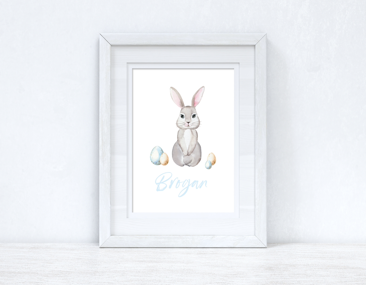 Personalised Blue Wording Bunny Eggs Easter Spring Seasonal Wall Home Decor Print by WinsterCreations™ Official Store
