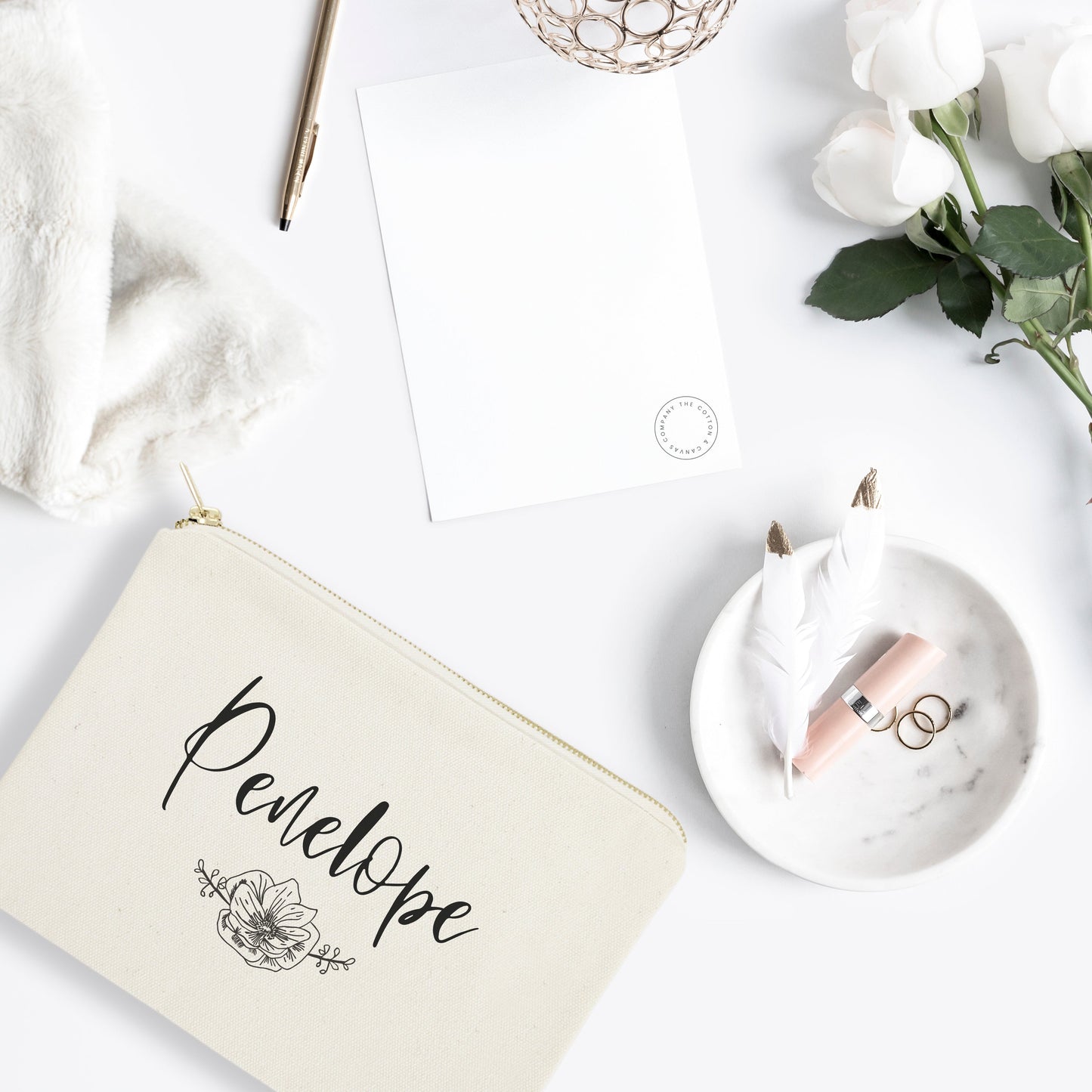 Personalized Name Modern Floral Cosmetic Bag and Travel Make Up Pouch by The Cotton & Canvas Co.