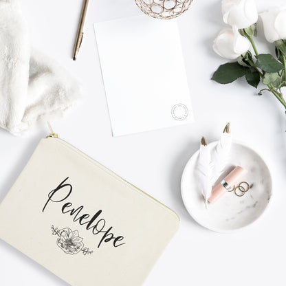 Personalized Name Modern Floral Cosmetic Bag and Travel Make Up Pouch by The Cotton & Canvas Co.