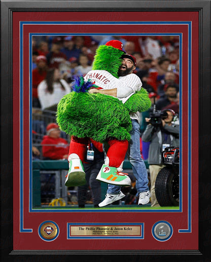 The Phillie Phanatic & Jason Kelce Rally the Phillies Framed NLCS Baseball Photo
