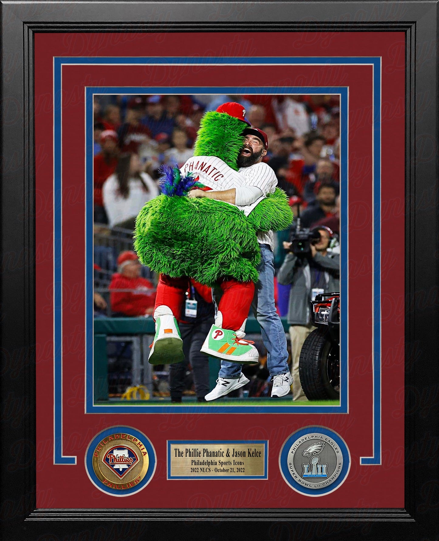 The Phillie Phanatic & Jason Kelce Rally the Phillies Framed NLCS Baseball Photo