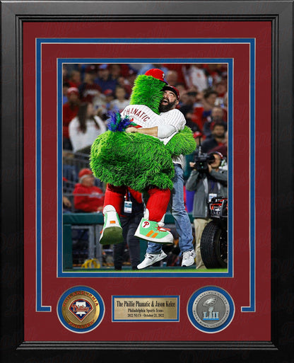 The Phillie Phanatic & Jason Kelce Rally the Phillies Framed NLCS Baseball Photo