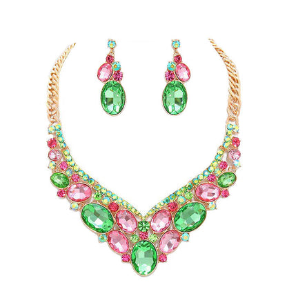 Oval Glass Crystal Evening Necklace by Madeline Love