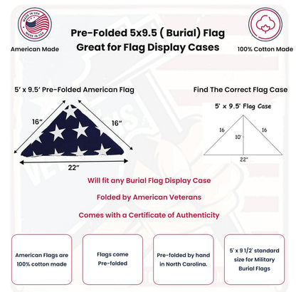 Folded Memorial Flag American US Flag 5x9.5 Foot Heavy Duty Cotton for Veteran