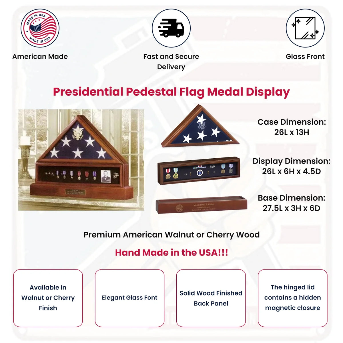 Presidential Pedestal Flag Medal Display - Cherry.