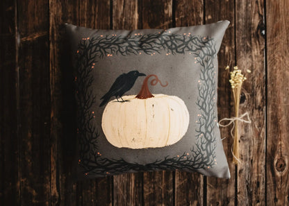 Primitive Dark Crow Pumpkin Pillow Cover |  Thanksgiving Décor | Farmhouse Pillows | Country Decor | Fall Throw Pillows | Cute Throw Pillows by UniikPillows