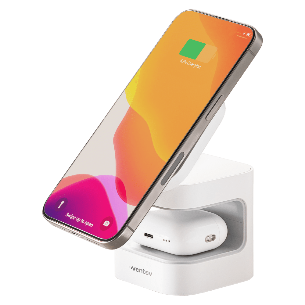 Ventev 15W Qi2 Wireless Charging Cube 2-in-1 White by Ventev
