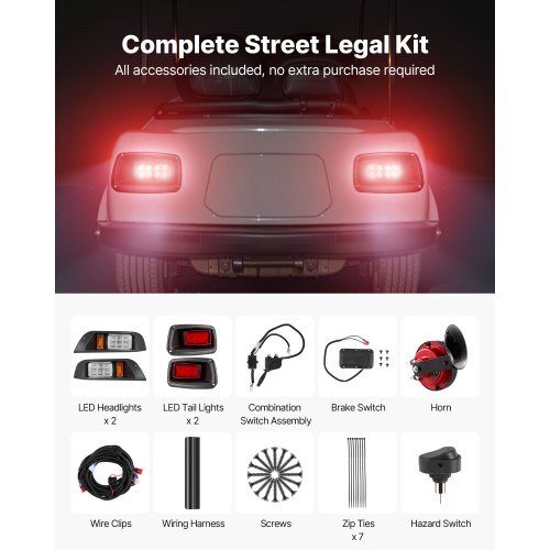 12V Golf Cart LED Headlight Tail Light Kit Legal Street For EZGO TXT 1996-2013