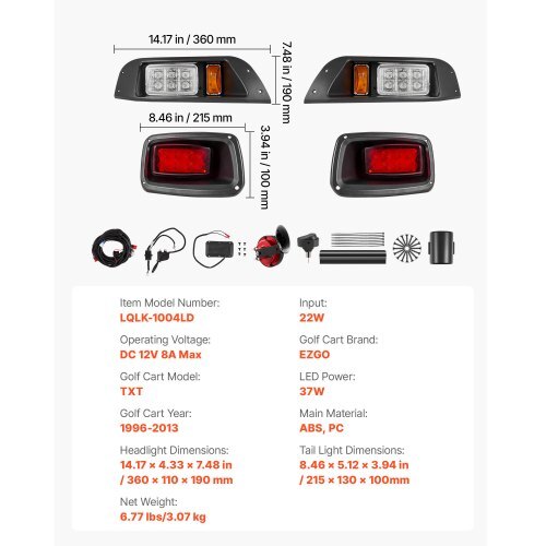 12V Golf Cart LED Headlight Tail Light Kit Legal Street For EZGO TXT 1996-2013