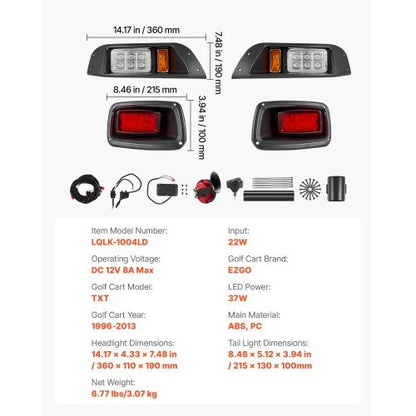 12V Golf Cart LED Headlight Tail Light Kit Legal Street For EZGO TXT 1996-2013