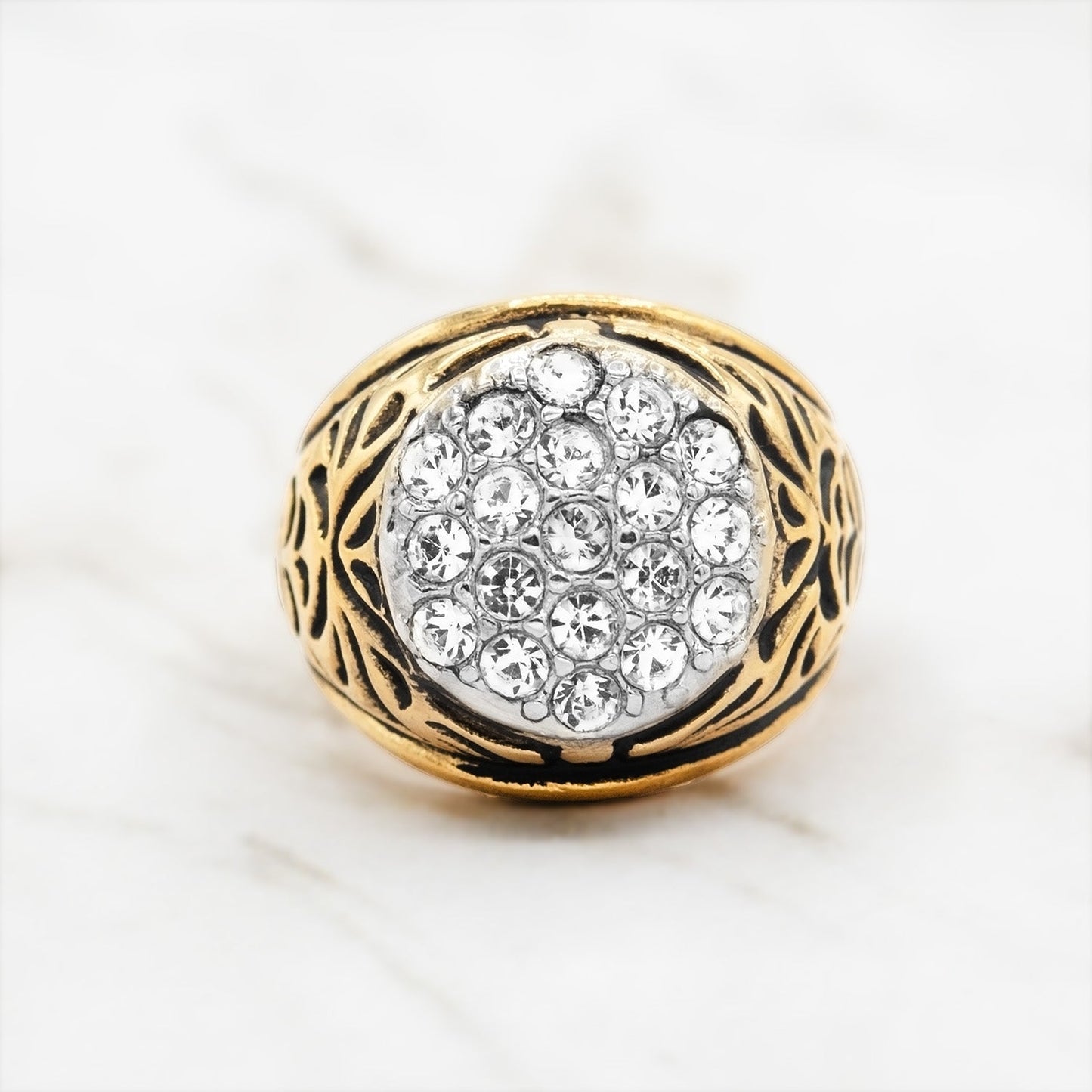 Vintage Men's Ring Clear Austrian Crystals 18k White or Yellow Gold Electroplated Made in USA by PVD Vintage Jewelry