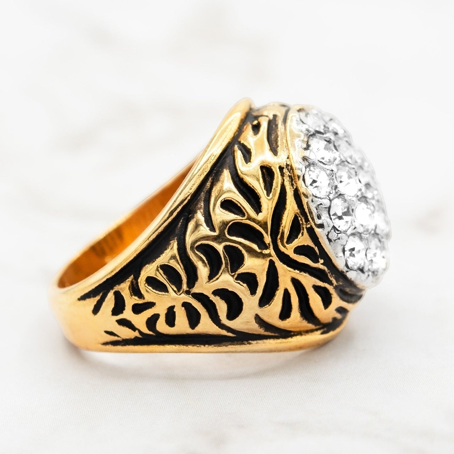 Vintage Men's Ring Clear Austrian Crystals 18k White or Yellow Gold Electroplated Made in USA by PVD Vintage Jewelry