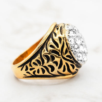 Vintage Men's Ring Clear Austrian Crystals 18k White or Yellow Gold Electroplated Made in USA by PVD Vintage Jewelry