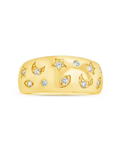 CZ Star and Crescent Bezel Dome Band Ring by Sterling Forever