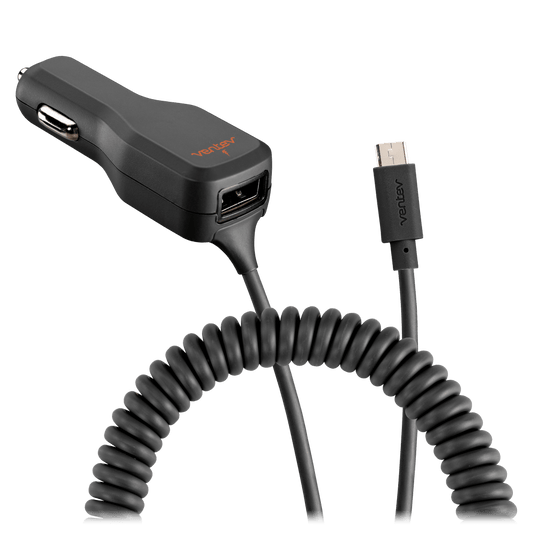 Ventev 17W dashport r2340c Dual Car Charger with USB A and Connected Micro USB Cable Gray by Ventev